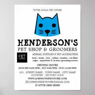 Blue Cat, Pet Store en Groomers Adverteren Poster