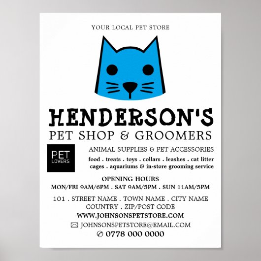 Blue Cat, Pet Store en Groomers Adverteren Poster (Voorkant)