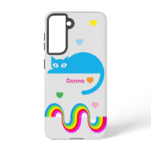 Blue Cat Rainbow Hearts Galaxy Case – Gray