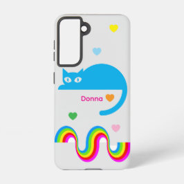 Blue Cat Rainbow Hearts Galaxy Case – Grijs Samsung Galaxy Hoesje