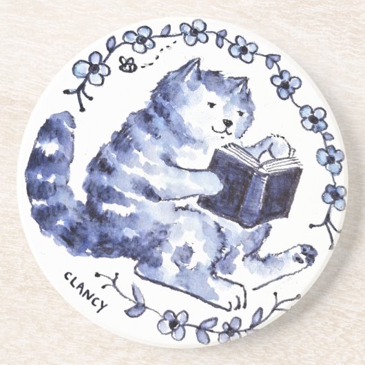 Blue Cat Reader-Onderzetter Zandsteen Onderzetter (Voorkant)