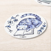 Blue Cat Reader Paper-Onderzetter Ronde Kartonnen Onderzetter (Gebogen)