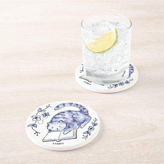 Blue Cat Reading Onderzetter (Zijkant)