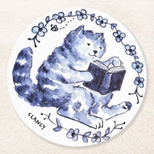 Blue Cat Reading Paper Onderzetter