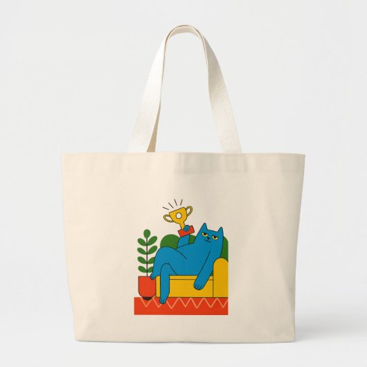 Blue Cat Trophy Lounger - Tote Grote Tote Bag (Voorkant)