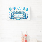 Blue Cat verjaardagsfeest illustratie Spandoek (Insitu)