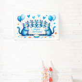 Blue Cat verjaardagsfeest illustratie Spandoek (Insitu)