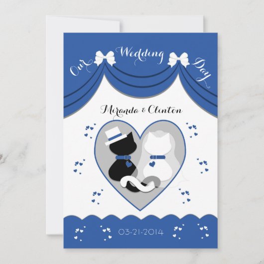 Blue Cat Wedding Couple-uitnodigingen Kaart (Voorkant)