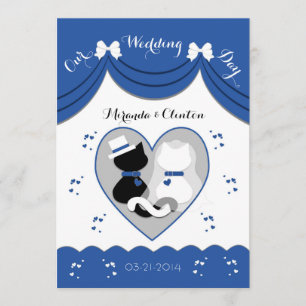 Blue Cat Wedding Couple-uitnodigingen Kaart