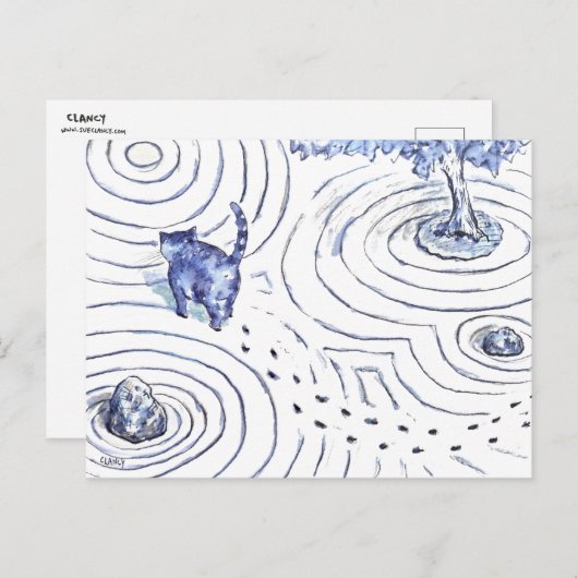 Blue Cat Zen Garden Feestdagenkaart (Voorkant / Achterkant)