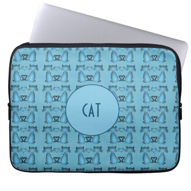 Blue Cats Hypnotic Stripes Design Fun Personality Laptop Sleeve (Voorkant)