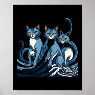 Blue Cats Wave for Kamala Funny Trump Blue Wave Of Poster