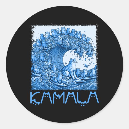 Blue Cats Wave voor Kamala 2024 Ronde Sticker (Voorkant)