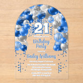 Blue Celebration Balloons 21e verjaardagsfeest Acryl Uitnodigingen (Voorkant)