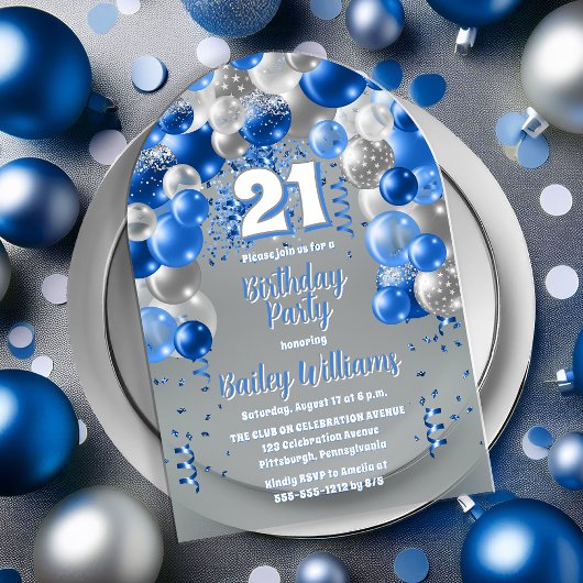 Blue Celebration Balloons 21e verjaardagsfeest Acryl Uitnodigingen