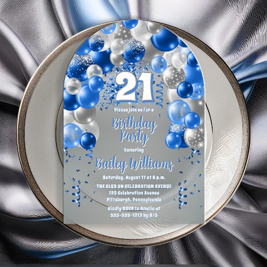 Blue Celebration Balloons 21e verjaardagsfeest Acryl Uitnodigingen