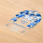 Blue Celebration Balloons 90ste verjaardagsfeest Acryl Uitnodigingen (Laagn)