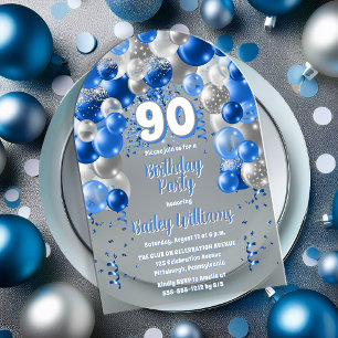 Blue Celebration Balloons 90ste verjaardagsfeest Acryl Uitnodigingen