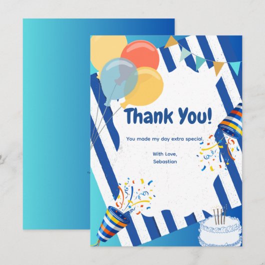 Blue Celebration bedankkaart (Voorkant / Achterkant)