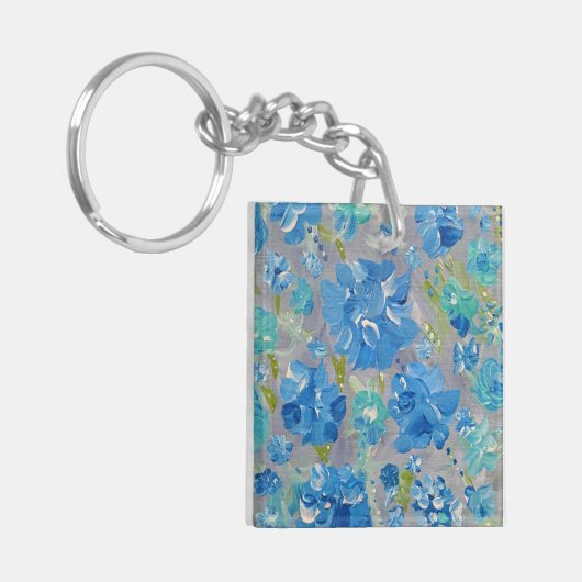 Blue Celebration Bloemen Acryl Sleutelhanger (Voorkant Links)