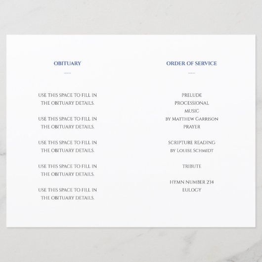 Blue Celebration of Life Funeral Programme (Achterkant)