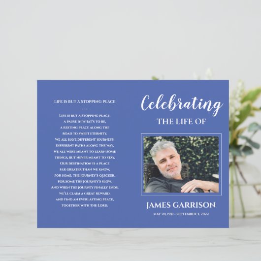 Blue Celebration of Life Funeral Programme (Staand voorkant)