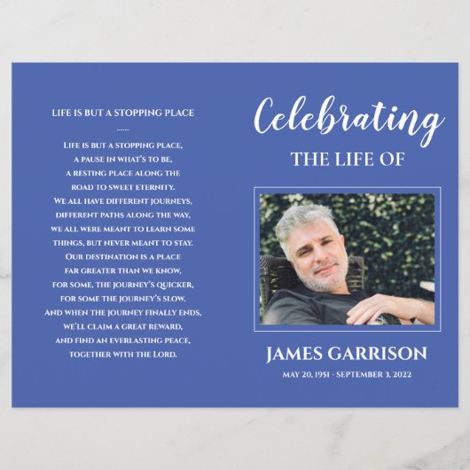 Blue Celebration of Life Funeral Programme (Voorkant)