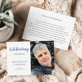Blue Celebration of Life Prayer Card met foto Informatiekaartje