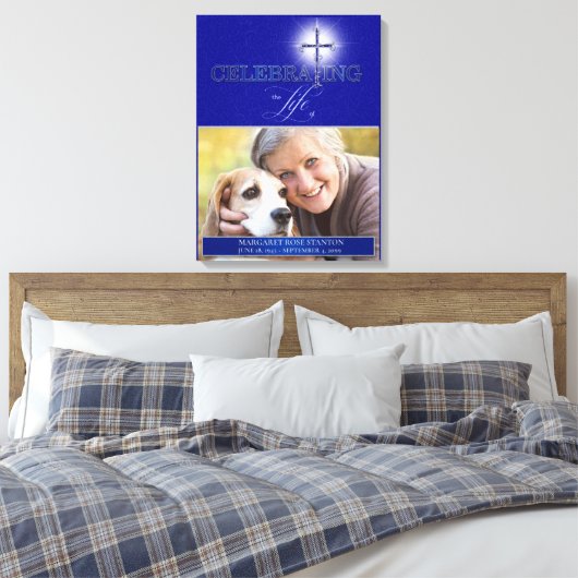 Blue Celebration of Life Religious Cross Foto Canvas Afdruk (Insitu (Slaapkamer))