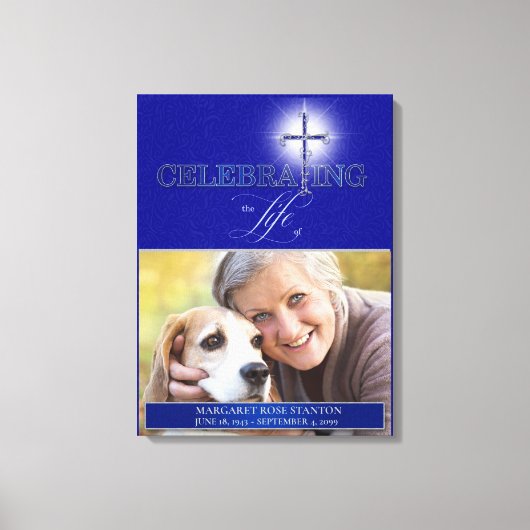 Blue Celebration of Life Religious Cross Foto Canvas Afdruk (Voorkant)