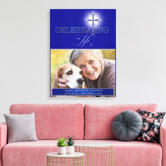 Blue Celebration of Life Religious Cross Foto Canvas Afdruk (Insitu (Woonkamer))