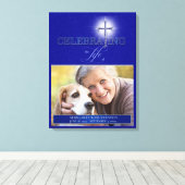Blue Celebration of Life Religious Cross Foto Canvas Afdruk (Insitu (Houten vloer))
