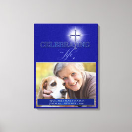 Blue Celebration of Life Religious Cross Foto Canvas Afdruk