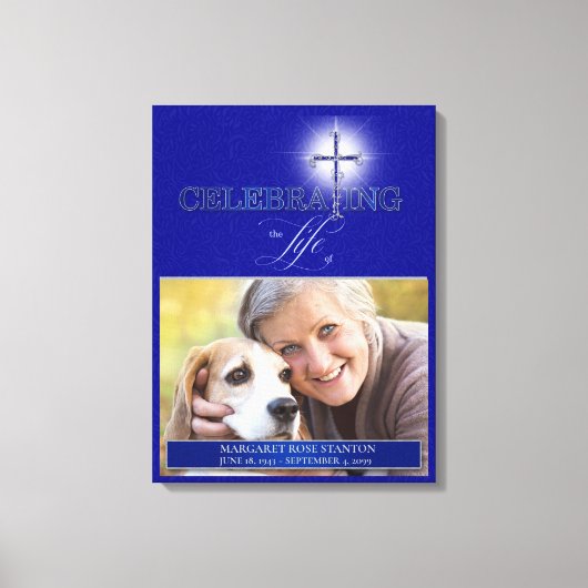 Blue Celebration of Life Religious Cross Foto Canvas Afdruk (Voorkant)