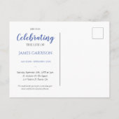 Blue Celebration of Life with Photo Funeral Invite Briefkaart (Achterkant)