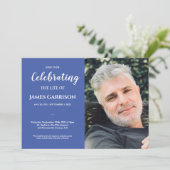 Blue Celebration of Life with Photo Funeral Kaart (Staand voorkant)