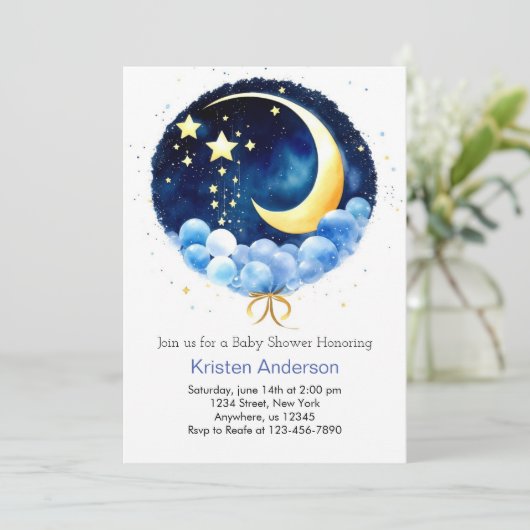 Blue Celestial Dreamland Boy Baby shower Kaart (Staand voorkant)