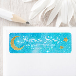 Blue Celestial Moon and Stars Baby shower Adres Etiket