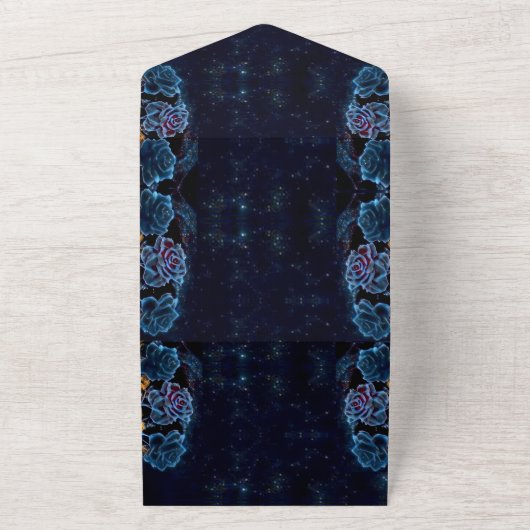 Blue Celestial Roos bruiloft All In One Uitnodiging (Buitenkant)