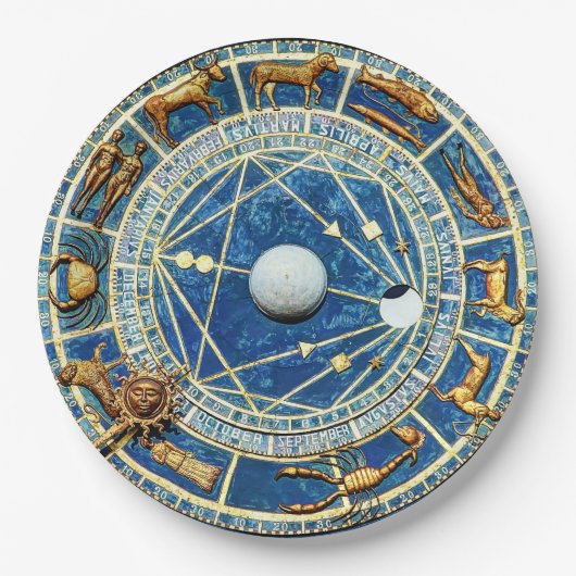 Blue Celestial Zodiac Astrology Party Horoscoop Papieren Bordje (Voorkant)