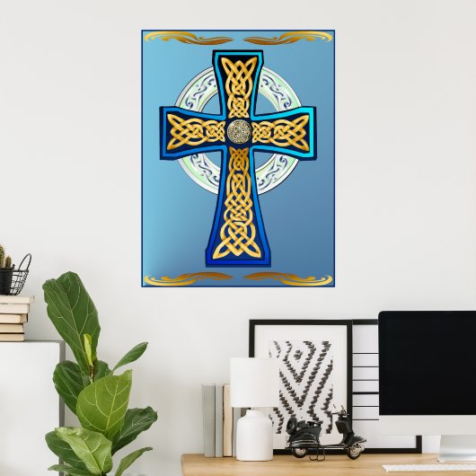 Blue Celtic Cross Poster (Thuiskantoor)