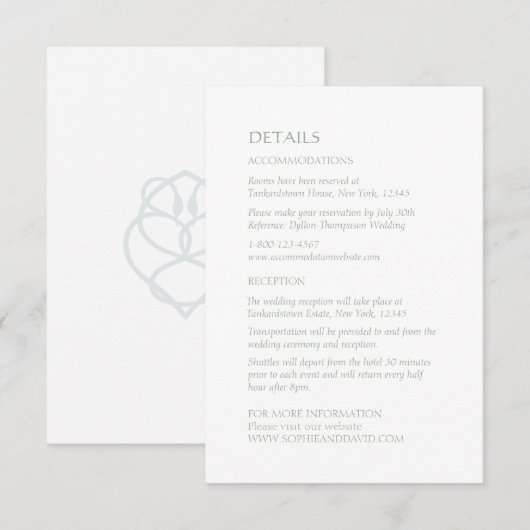 Blue Celtic Irish Swan Love Knot Wedding Details Informatiekaartje (Voorkant / Achterkant)