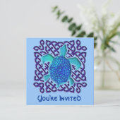 Blue Celtic Knot Turtle Invitations Kaart (Staand voorkant)