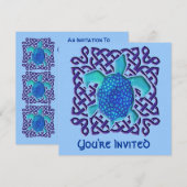 Blue Celtic Knot Turtle Invitations Kaart (Voorkant / Achterkant)