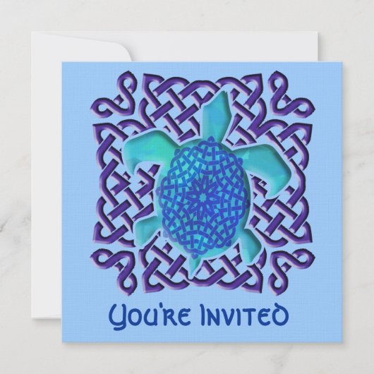 Blue Celtic Knot Turtle Invitations Kaart (Voorkant)