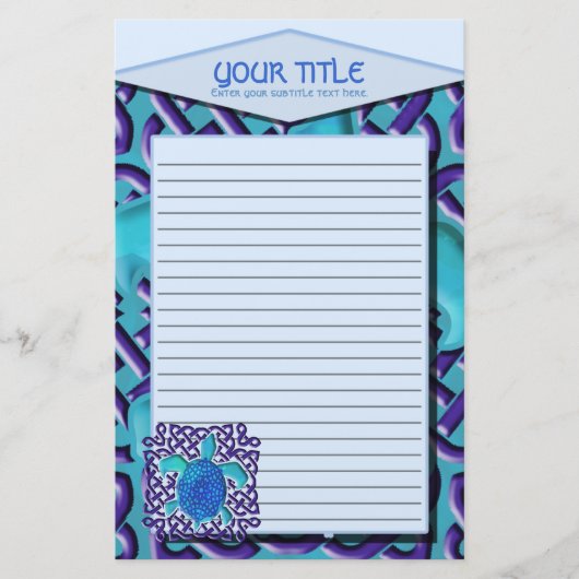 Blue Celtic Knot Turtle Lined Stationery Briefpapier (Voorkant)