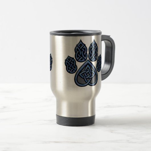 Blue Celtic Pawprint Travel Mug Reisbeker (Voorkant rechts)