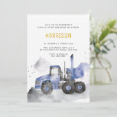 Blue Cement Truck Birthday Invitation Kaart (Staand voorkant)