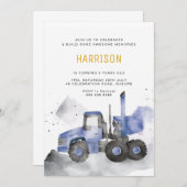 Blue Cement Truck Birthday Invitation Kaart (Voorkant / Achterkant)