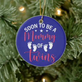 Blue Ceramic Soon to be Twin Mommy  Keramisch Ornament